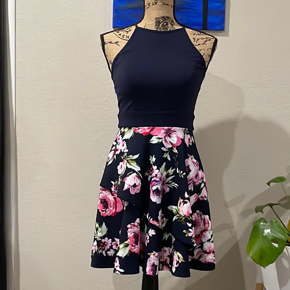 Navy Blue Floral Dress